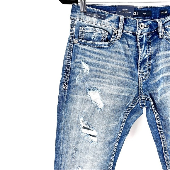 BKE Men's Alec Straight Leg Slim Low Rise Ripped Jeans - various sizes - Picture 3 of 7